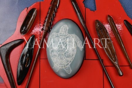 Framed mini artefacts with carved Emu egg - Image 2